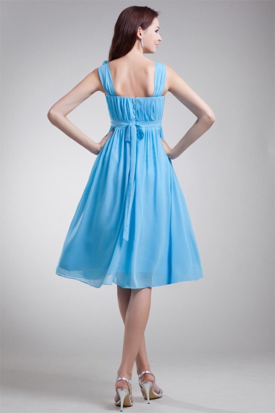 Knee-Length Chiffon Short Blue Chiffon Bridesmaid Dresses 02010490