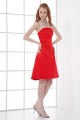 A-Line Knee-Length Pleats Sleeveless Elastic Woven Satin Short Red Bridesmaid Dresses 02010493