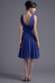 A-Line V-Neck Sleeveless Handmade Flowers Knee-Length Short Blue Bridesmaid Dresses 02010496