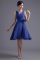 A-Line V-Neck Sleeveless Handmade Flowers Knee-Length Short Blue Bridesmaid Dresses 02010496