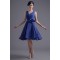 A-Line V-Neck Sleeveless Handmade Flowers Knee-Length Short Blue Bridesmaid Dresses 02010496