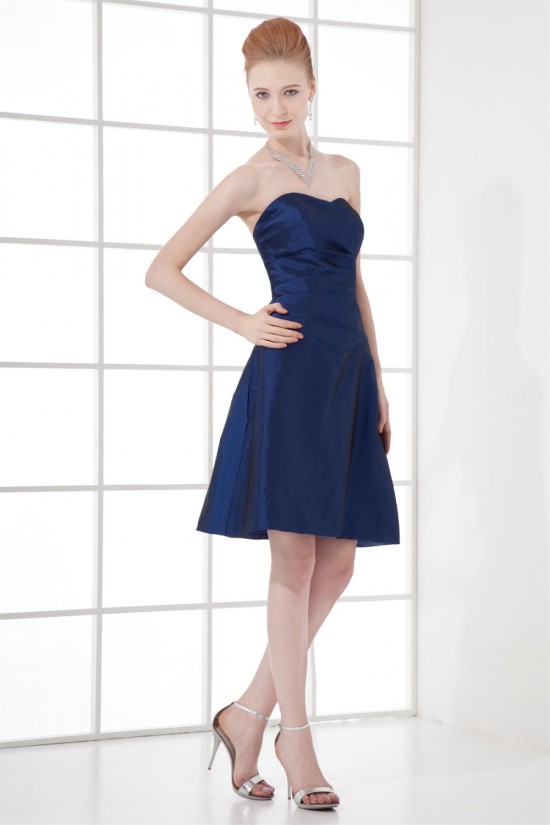 A-Line Strapless Taffeta Soft Short Blue Bridesmaid Dresses 02010497