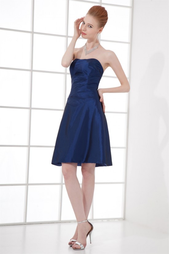 A-Line Strapless Taffeta Soft Short Blue Bridesmaid Dresses 02010497