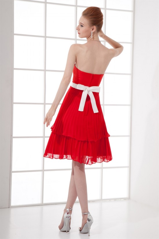 A-Line Pleats Chiffon Knee-Length Red Bridesmaid Dresses 02010501