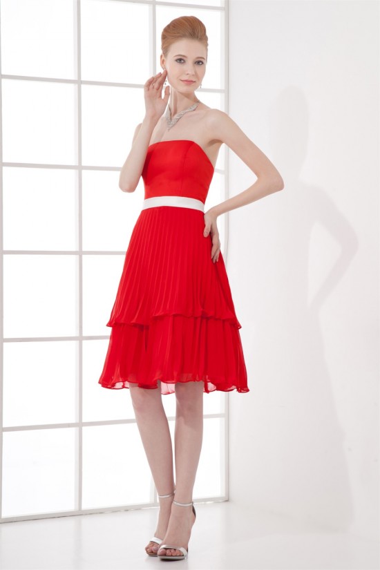 A-Line Pleats Chiffon Knee-Length Red Bridesmaid Dresses 02010501