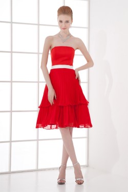 A-Line Pleats Chiffon Knee-Length Red Bridesmaid Dresses 02010501