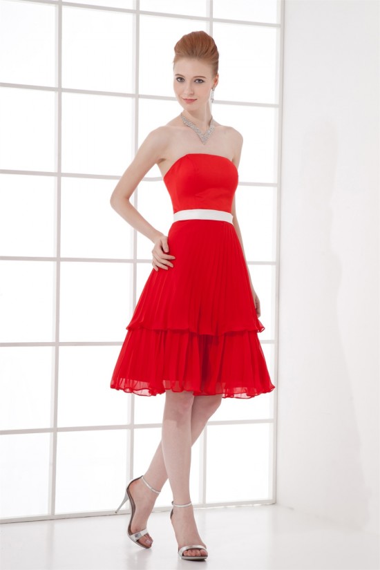 A-Line Pleats Chiffon Knee-Length Red Bridesmaid Dresses 02010501