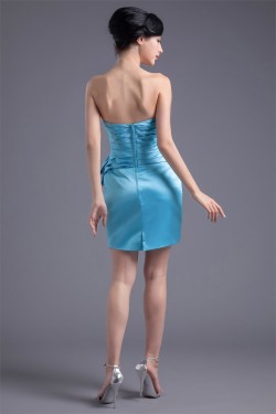 Pleats Strapless Satin Sleeveless Sheath/Column Bridesmaid Dresses 02010504