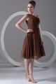 Pleats Tea Length Sheath/Column Chiffon One-Shoulder Short Bridesmaid Dresses 02010505