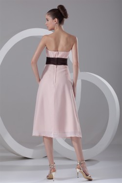 Ruffles Tea Length Strapless A-Line Chiffon Bridesmaid Dresses 02010509