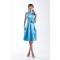 Satin Handmade Flowers Sleeveless Sheath/Column Short Blue Bridesmaid Dresses 02010511