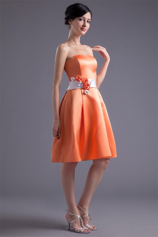 A-Line Satin Knee-Length Soft Sleeveless Short Bridesmaid Dresses 02010512