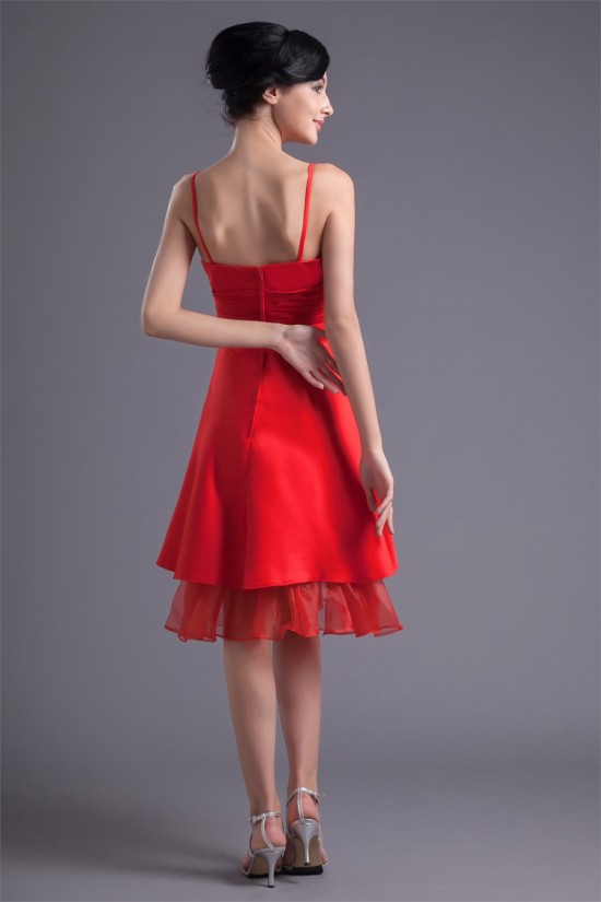 A-Line Handmade Flowers Short Red Bridesmaid Dresses 02010513