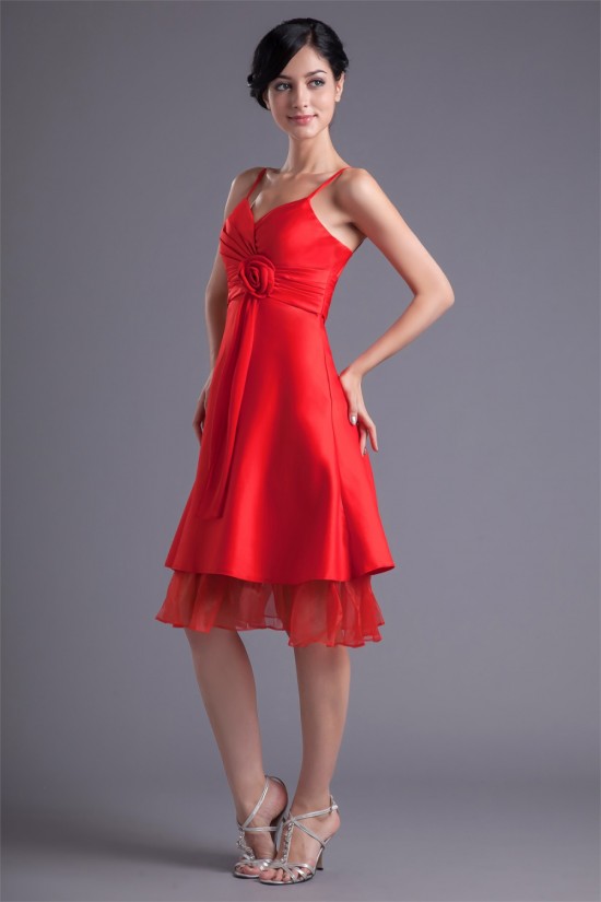 A-Line Handmade Flowers Short Red Bridesmaid Dresses 02010513