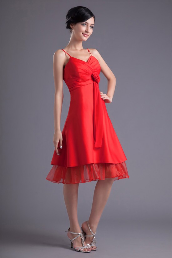 A-Line Handmade Flowers Short Red Bridesmaid Dresses 02010513 A-Line Handmade Flowers Short Red Bridesmaid Dresses 02010513