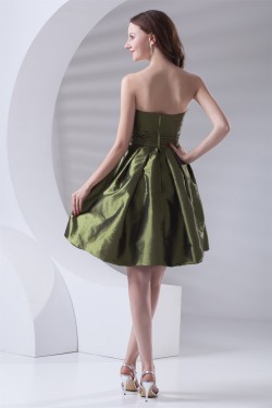 Short/Mini Pleats Strapless Taffeta A-Line Bridesmaid Dresses 02010519