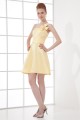 A-Line Short/Mini Sleeveless Bows Satin One-Shoulder Yellow Bridesmaid Dresses 02010521
