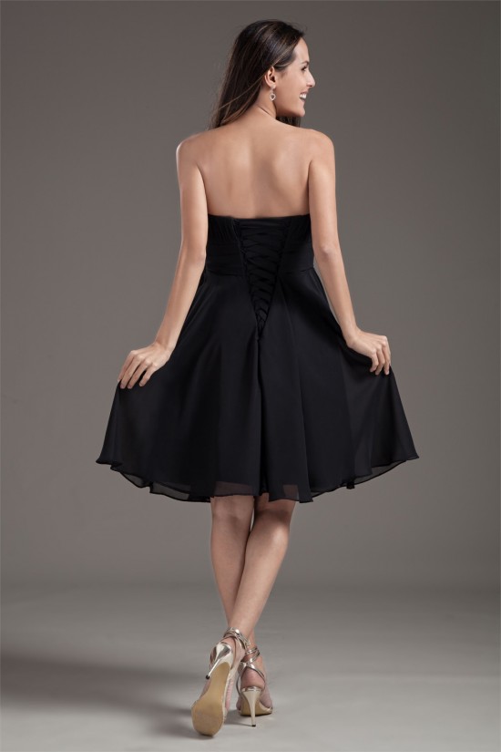 A-Line Most Popular Knee-Length Chiffon Short Black Bridesmaid Dresses 02010526