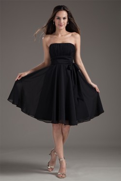 A-Line Most Popular Knee-Length Chiffon Short Black Bridesmaid Dresses 02010526