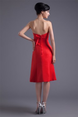 Sleeveless Knee-Length Satin A-Line Short Red Sweetheart Bridesmaid Dresses 02010527
