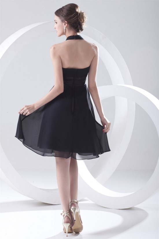A-Line Knee-Length Halter Chiffon Short Black Bridesmaid Dresses 02010530 A-Line Knee-Length Halter Chiffon Short Black Bridesmaid Dresses 02010530