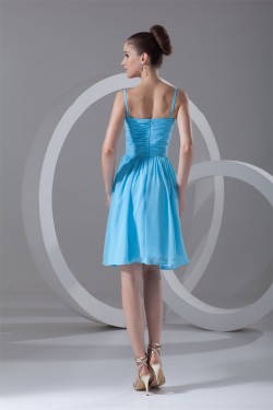 A-Line Spaghetti Straps Beaded Short Blue Chiffon Bridesmaid Dresses 02010535