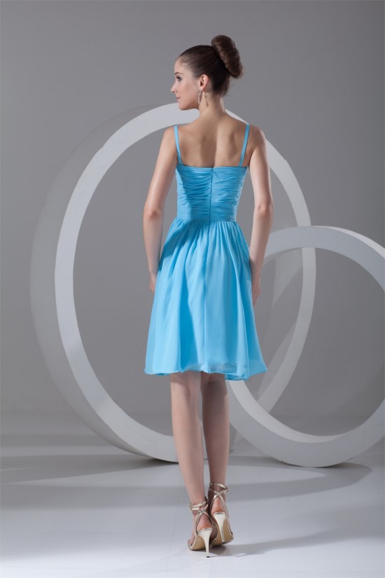 A-Line Spaghetti Straps Beaded Short Blue Chiffon Bridesmaid Dresses 02010535