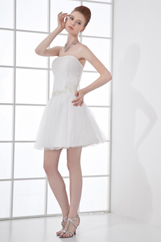 Strapless Beading A-Line Short White Bridesmaid Dresses 02010537