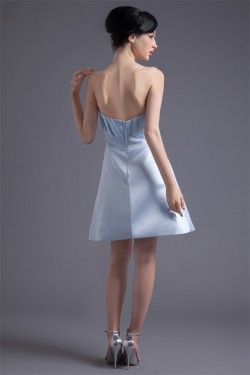 Strapless Satin Handmade Flowers Sleeveless A-Line Short Bridesmaid Dresses 02010538