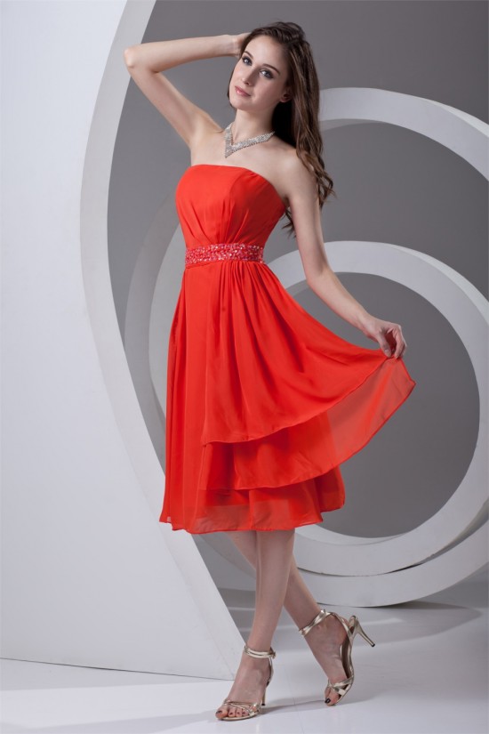Affordable Strapless Sleeveless Chiffon Beaded Short Bridesmaid Dresses 02010540