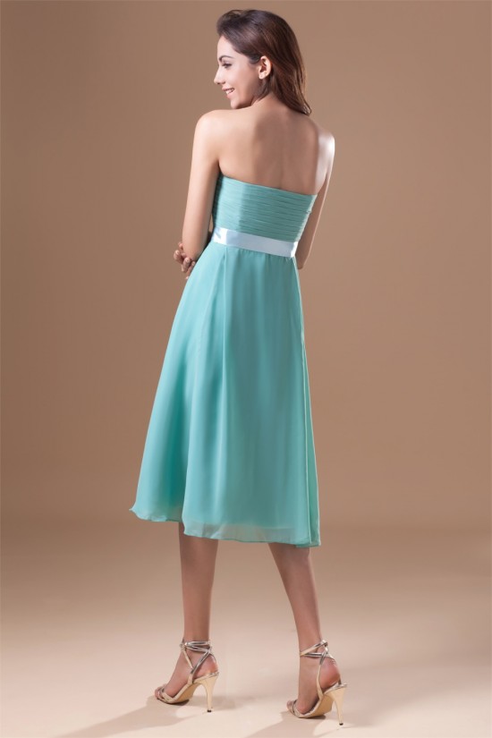 Sheath/Column Strapless Handmade Flowers Short Bridesmaid Dresses 02010543