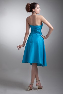 Tea Length Pleats Strapless Sleeveless A-Line Bridesmaid Dresses 02010545