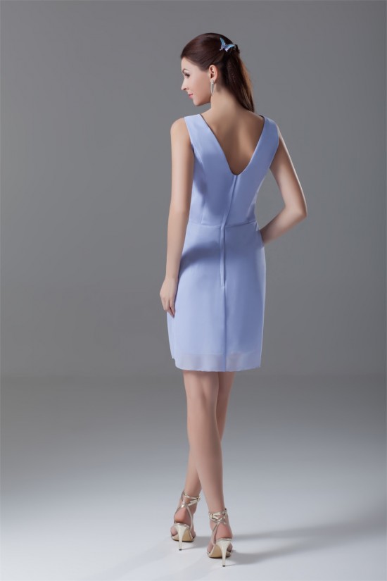 V-Neck Sheath/Column Sleeveless Knee-Length Short Bridesmaid Dresses 02010549