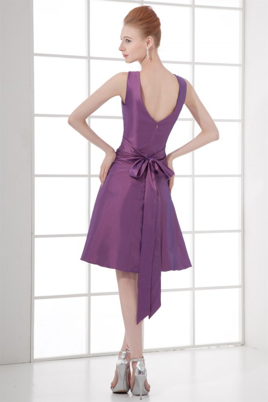 A-Line V-Neck Sleeveless Knee-Length Bows Short Bridesmaid Dresses 02010551