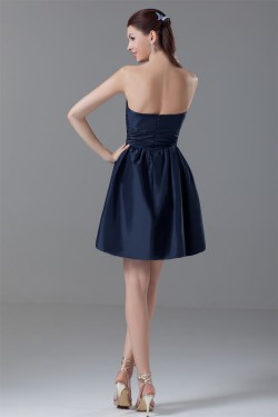 A-Line Satin Pleats Short/Mini Sleeveless Bridesmaid Dresses 02010552