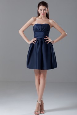 A-Line Satin Pleats Short/Mini Sleeveless Bridesmaid Dresses 02010552
