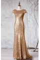 Latest Sequins Cap-Sleeves Silver Long Bridesmaid Dresses 3010001
