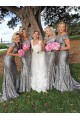 Latest Sequins Cap-Sleeves Silver Long Bridesmaid Dresses 3010001
