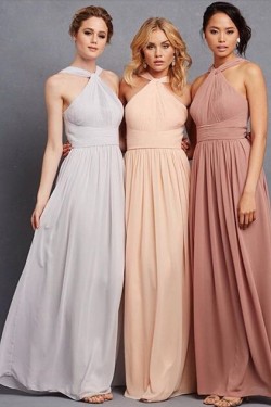 Halter Chiffon Floor-Length Long Bridesmaid Dresses 3010002