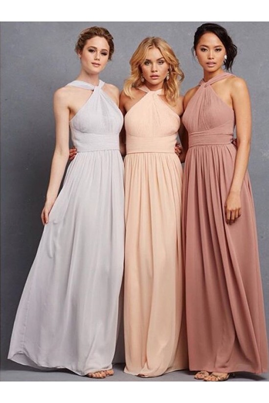 Halter Chiffon Floor-Length Long Bridesmaid Dresses 3010002