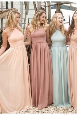 Halter Chiffon Floor-Length Long Bridesmaid Dresses 3010002