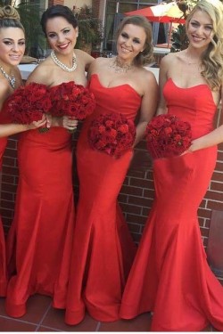 Trumpet/Mermaid Long Red Bridesmaid Dresses 3010003