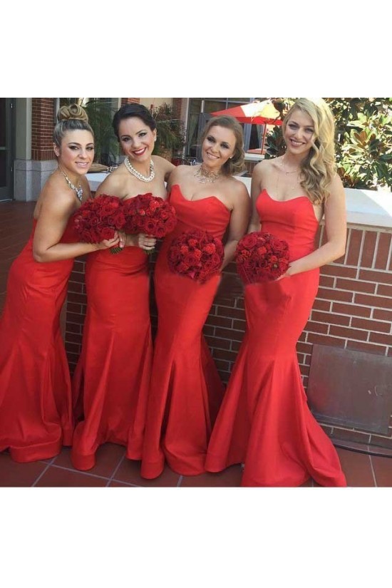 Trumpet/Mermaid Long Red Bridesmaid Dresses 3010003