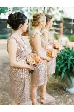 Short V-Neck Sequins Bridesmaid Dresses 3010006