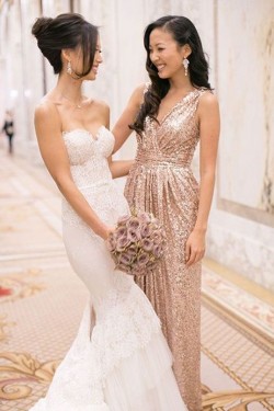 Long Sequins V-Neck Bridesmaid Dresses 3010009