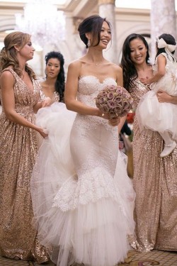 Long Sequins V-Neck Bridesmaid Dresses 3010009