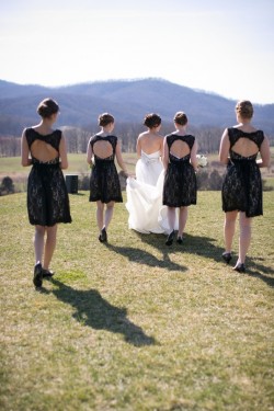 Black Lace Short Keyhole Back Bridesmaid Dresses 3010013