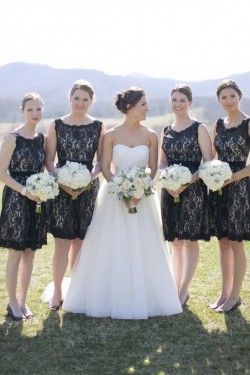Black Lace Short Keyhole Back Bridesmaid Dresses 3010013