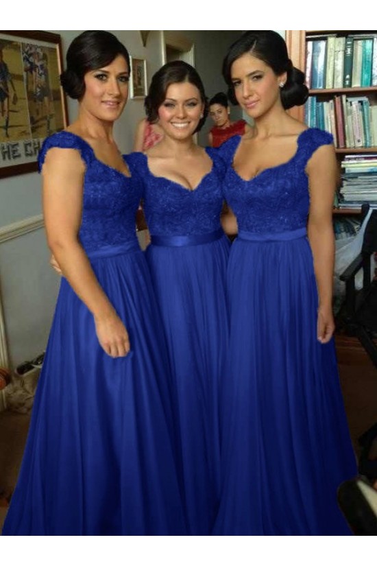 A-Line Cap-Sleeves Lace Chiffon Long Bridesmaid Dresses 3010014 A-Line Cap-Sleeves Lace Chiffon Long Bridesmaid Dresses 3010014