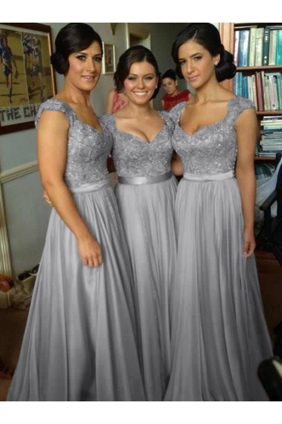 A-Line Cap-Sleeves Lace Chiffon Long Bridesmaid Dresses 3010014 A-Line Cap-Sleeves Lace Chiffon Long Bridesmaid Dresses 3010014